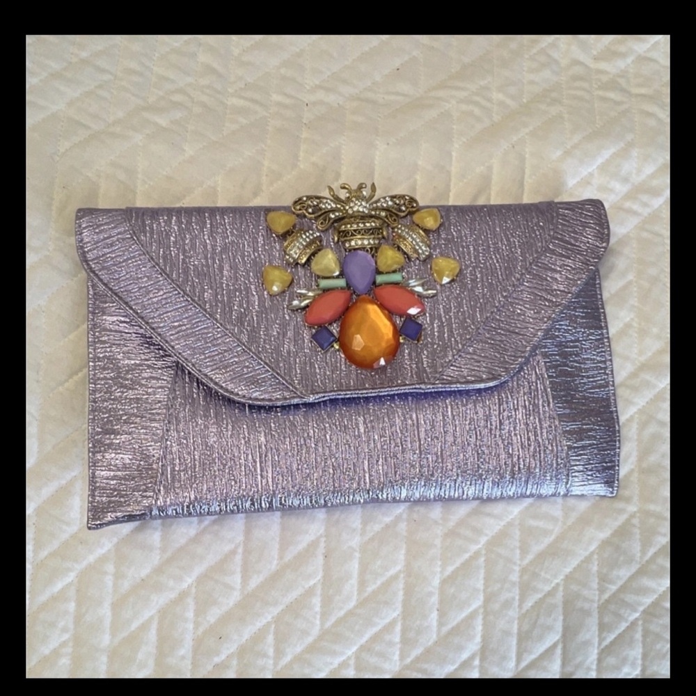 Iris Lane Elegant Purple Clutch with Jewel Embellishment